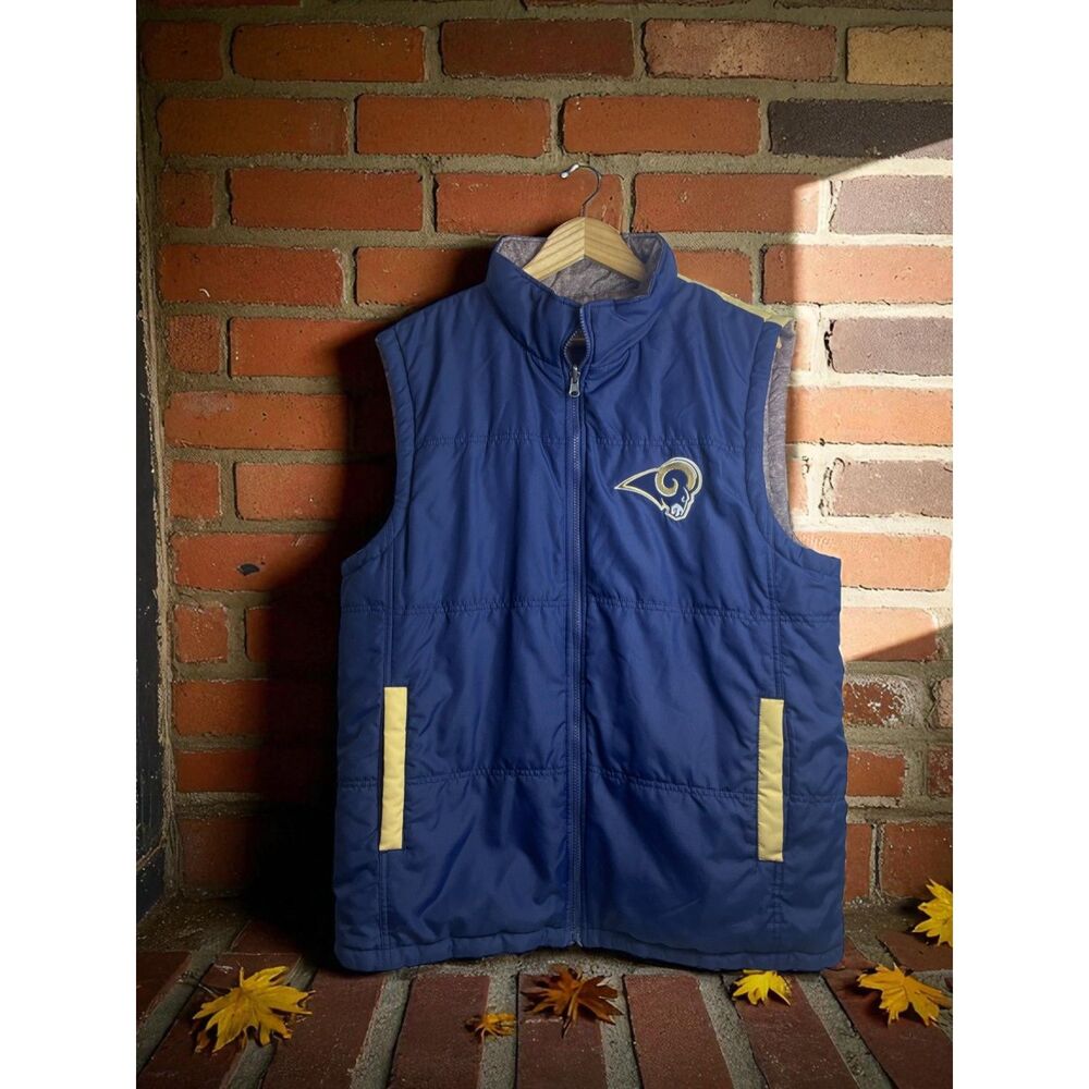 Los Angeles Rams Reversible NFL Puffer Vest Blue & Yellow Vintage - Size XL